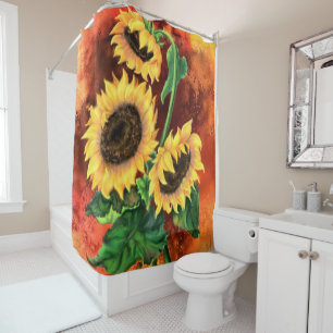 Beautiful Three Sunflowers - Migned Art Painting Shower Curtain