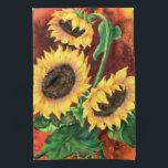 Beautiful Three Sunflowers - Migned Art Painting Tea Towel<br><div class="desc">Beautiful Three Sunflowers</div>