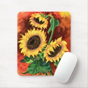 Beautiful Three Sunflowers - Migned Painting Art Mouse Pad