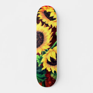 Beautiful Three Sunflowers - Migned Painting Art Skateboard