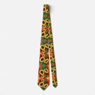 Beautiful Three Sunflowers - Migned Painting Art Tie