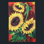 Beautiful Three Sunflowers - Migned Painting Tea Towel<br><div class="desc">Beautiful Three Sunflowers</div>