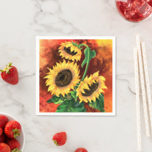 Beautiful Three Sunflowers Napkins - Painting
