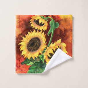 Beautiful Three Sunflowers - Painting  Bath Towel Set