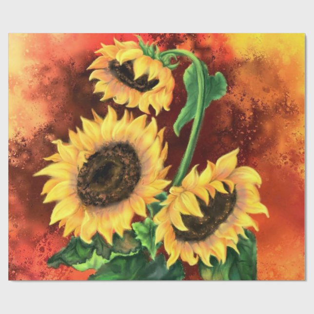 Beautiful Three Sunflowers Wrapping Paper (Flat)