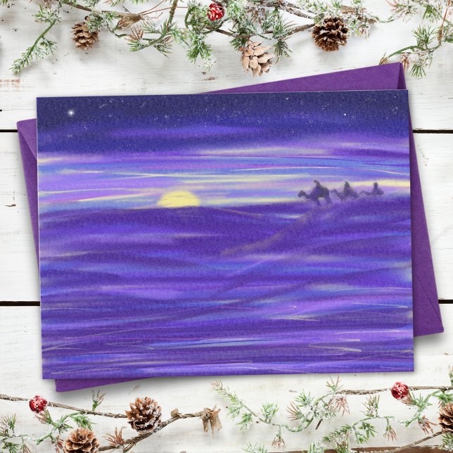Beautiful Three Wise Men watercolor budget Postcard (three wise men purple watercolor art Christmas holiday greetings budget postcard)