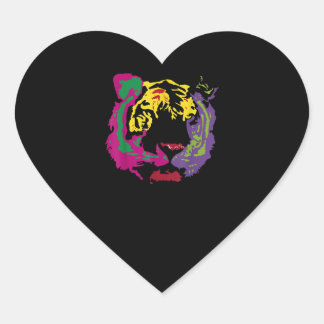 Beautiful Tiger Face Rasta Colours Style Heart Sticker