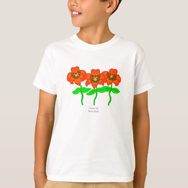Beautiful Tiger Lilies Boys White Basic T Shirt (Front)