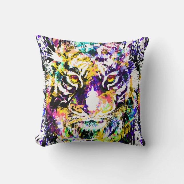 Beautiful Tiger Throw Pillow | Colourful Tiger (Front)