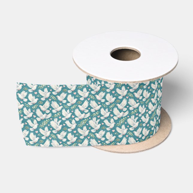 Beautiful tiled doves wedding rings pattern  satin ribbon (Spool)