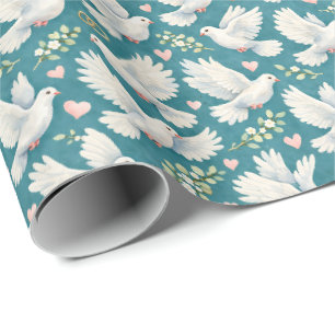 Beautiful tiled doves wedding rings pattern wrapping paper