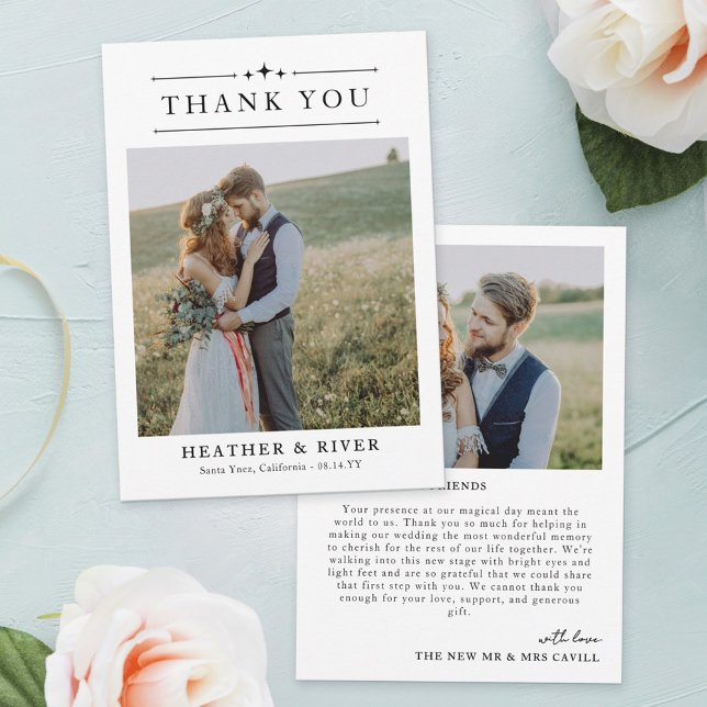 Beautiful Timeless Minimalist 2 Photos Wedding Thank You Card (Creator Uploaded)