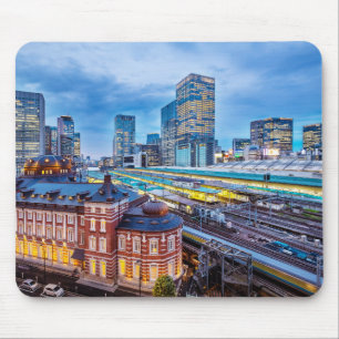 Beautiful Tokyo City Skyline at Railway Station Mouse Pad