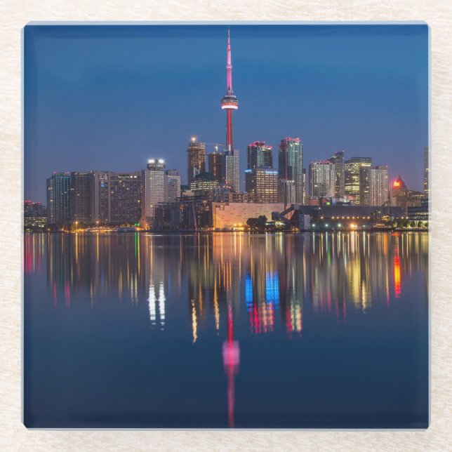 Beautiful Toronto Canada Evening Skyline Glass Coaster (Front)
