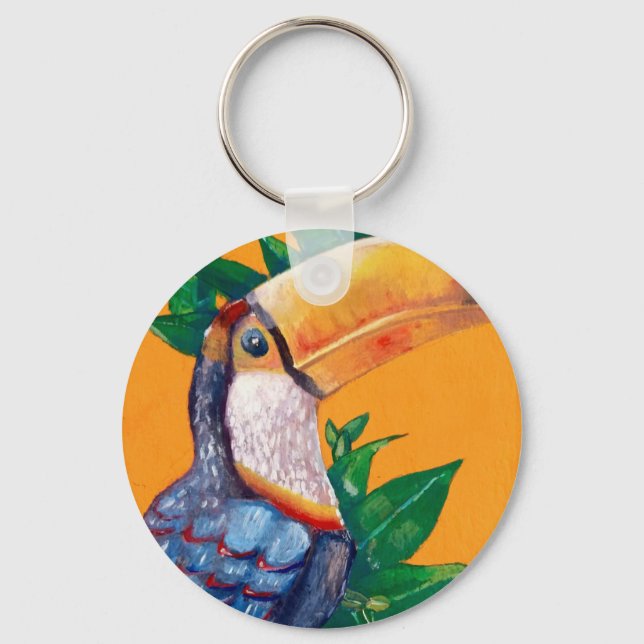 Beautiful Toucan Bird Painting Key Ring (Front)