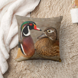 Beautiful Touching Moment Between Wood Ducks Cushion