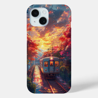 Beautiful Train At Sunset iPhone 15 Case