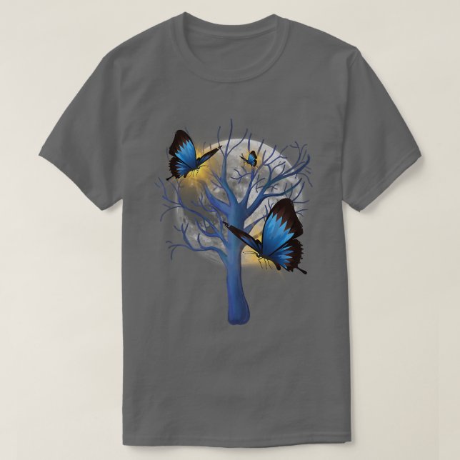 Beautiful Tree Enchanted Butterflies T-Shirt (Design Front)