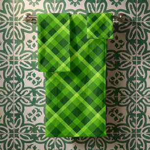 Beautiful Tree Green Plaid Bath Towel Set