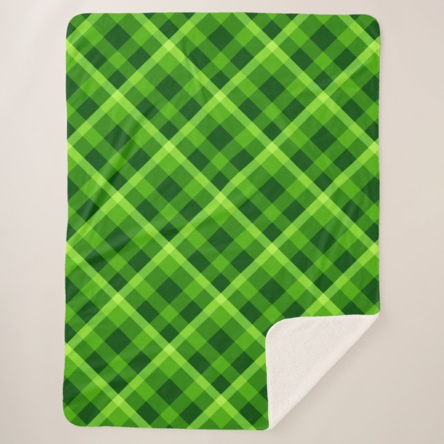 Beautiful Tree Green Plaid Large Sherpa Blanket (Front)