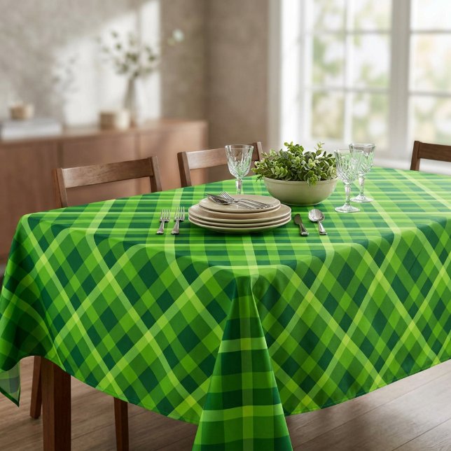 Beautiful Tree Green Plaid Medium Tablecloth (Beautiful Tree Green Plaid Medium Tablecloth covering a table in a dining room.)
