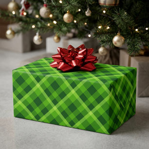 Beautiful Tree Green Plaid Wrapping Paper