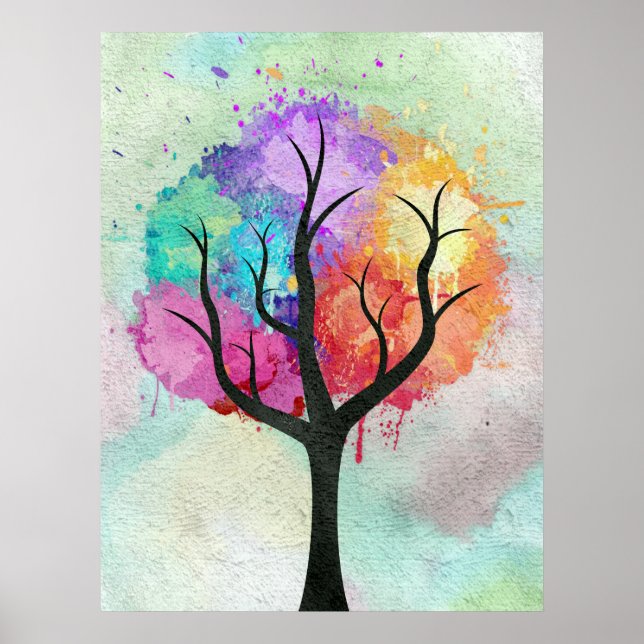 Beautiful Tree Pastel Colors Abstract Oil Painting Poster (Front)