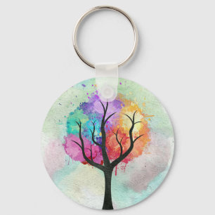 Beautiful Tree Pastel Colours Abstract Oil Paintin Key Ring
