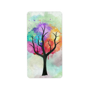 beautiful Tree Pastel Colours Abstract Oil Paintin Label