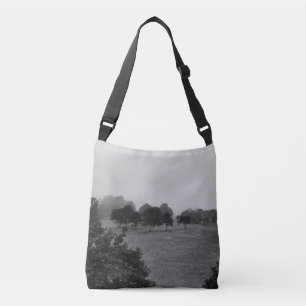 Beautiful trees and nature in fog crossbody bag