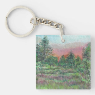 Beautiful Trees Pink Sky Art Key Ring