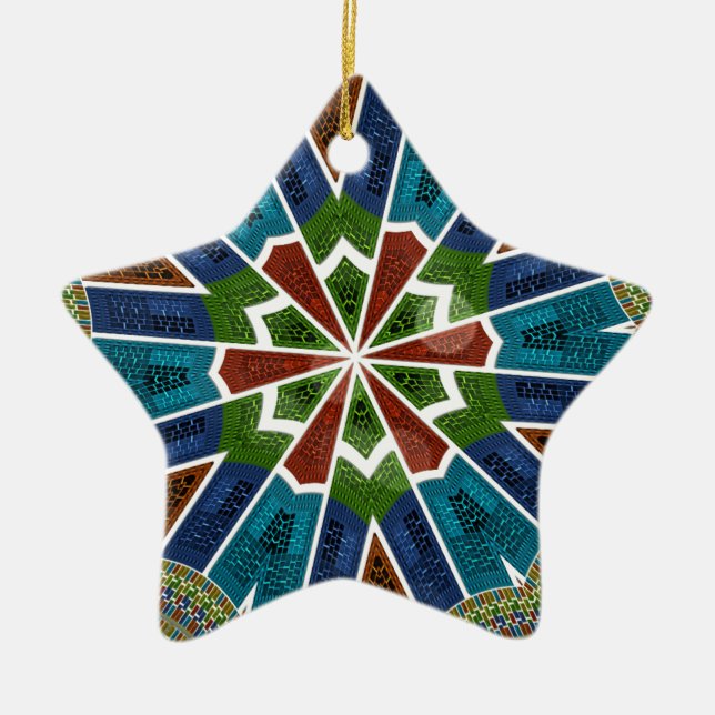 Beautiful Trendy Asian Textile Design Art Print Ceramic Tree Decoration (Front)