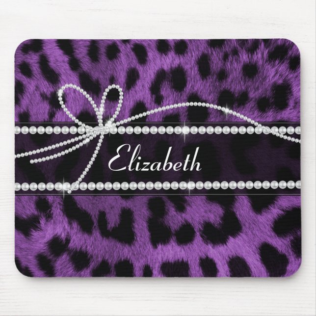 Beautiful trendy faux purple leopard animal print mouse pad (Front)