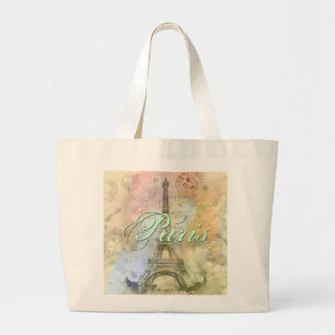Beautiful trendy girly vintage Eiffel Tower France Large Tote Bag