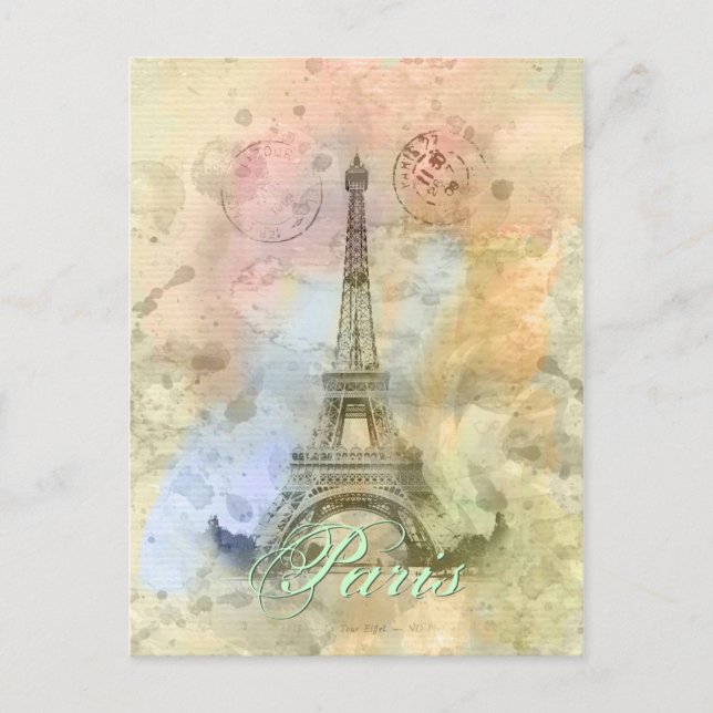 Beautiful trendy girly vintage Eiffel Tower France Postcard (Front)