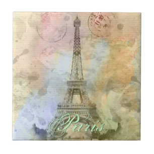 Beautiful trendy girly vintage Eiffel Tower France Tile