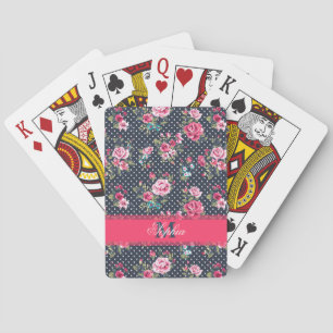 Beautiful trendy girly vintage monogram roses playing cards