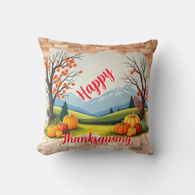 Beautiful Trendy Happy Thanksgiving Fall Cushion (Front)