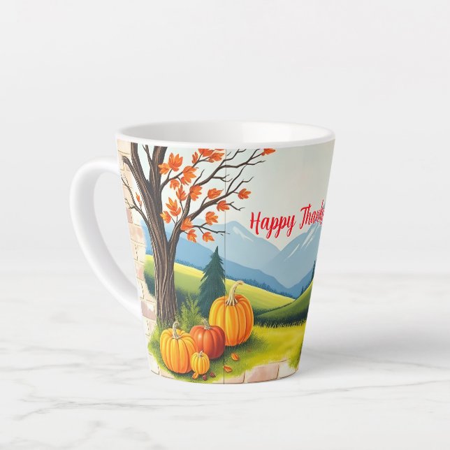 Beautiful Trendy Happy Thanksgiving Fall Latte Mug (Left Angle)