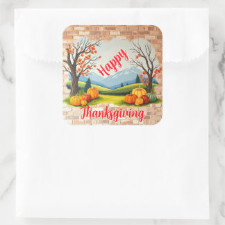 Beautiful Trendy Happy Thanksgiving Fall Square Sticker