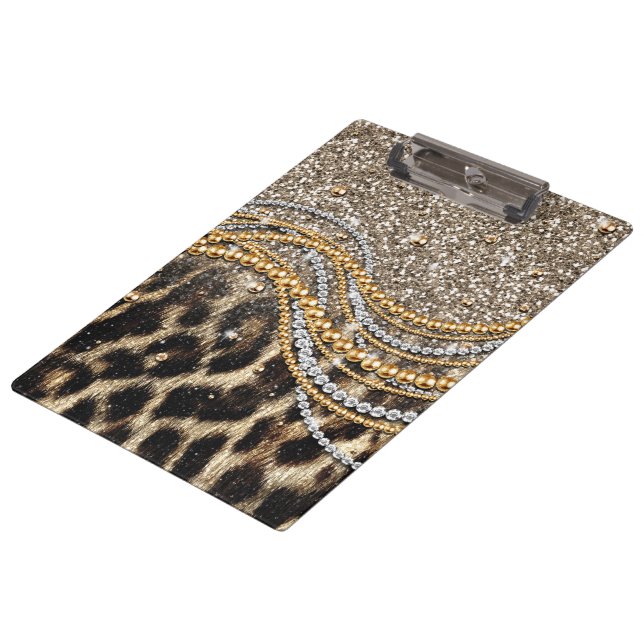 Beautiful Trendy Leopard Faux Animal Print Clipboard (Angled)