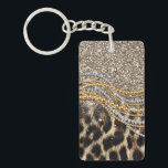 Beautiful Trendy Leopard Faux Animal Print Key Ring<br><div class="desc">This design features a beautiful and trendy leopard print with glitter accents. The faux fur animal print is available in shades of yellow gold, white, grey, brown, black, and cream. The image is fashionable and modern, with stylish and artistic elements that are sure to please. It is perfect for those...</div>
