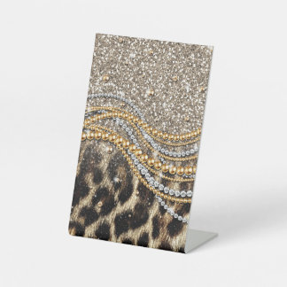 Beautiful Trendy Leopard Faux Animal Print Pedestal Sign