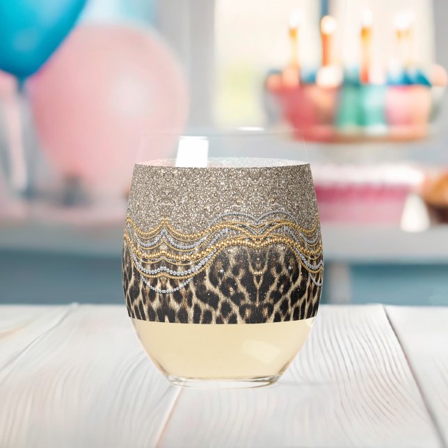 Beautiful Trendy Leopard Faux Animal Print Stemless Wine Glass (Insitu (Baby Shower))