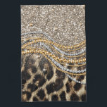 Beautiful Trendy Leopard Faux Animal Print Tea Towel<br><div class="desc">This design features a beautiful and trendy leopard print with glitter accents. The faux fur animal print is available in shades of yellow gold, white, grey, brown, black, and cream. The image is fashionable and modern, with stylish and artistic elements that are sure to please. It is perfect for those...</div>