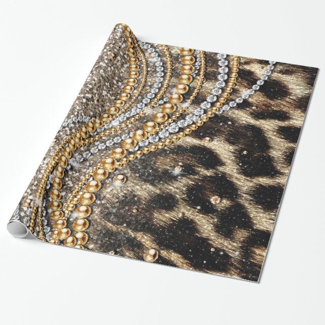 Beautiful trendy leopard faux animal print wrapping paper (Unrolled)