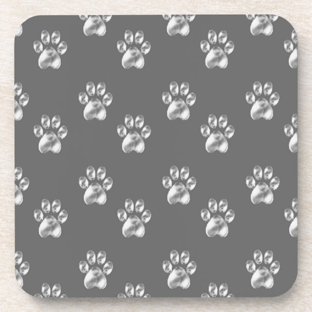 Beautiful trendy paw pattern on dark grey coaster (Front)