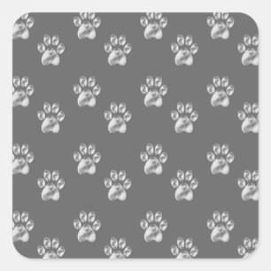 Beautiful trendy paw pattern on dark grey square sticker