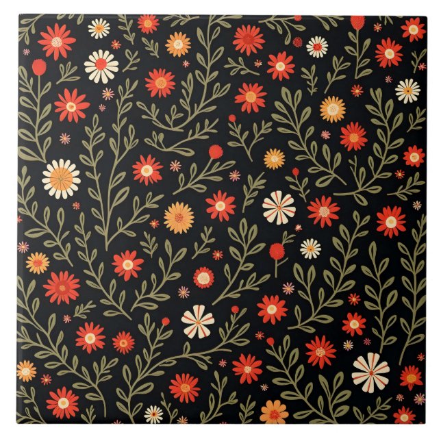 Beautiful Trendy Vintage Floral Collection Tile (Front)