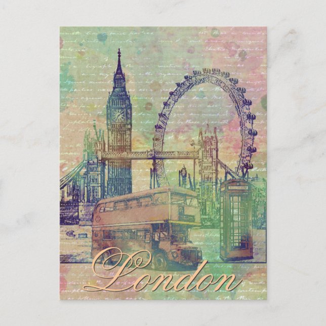 Beautiful trendy Vintage London Landmarks Postcard (Front)